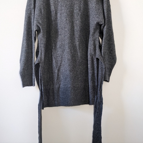 Zara Alpaca Blend Gray Cardigan Knit Sweater Belt Tie Slit Soft Cozy Size S - Picture 11 of 16